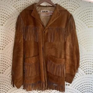 Schott NYC 70s SIZE 40 USA Suede Leather Western Jacket Brown Fringe Cowboy